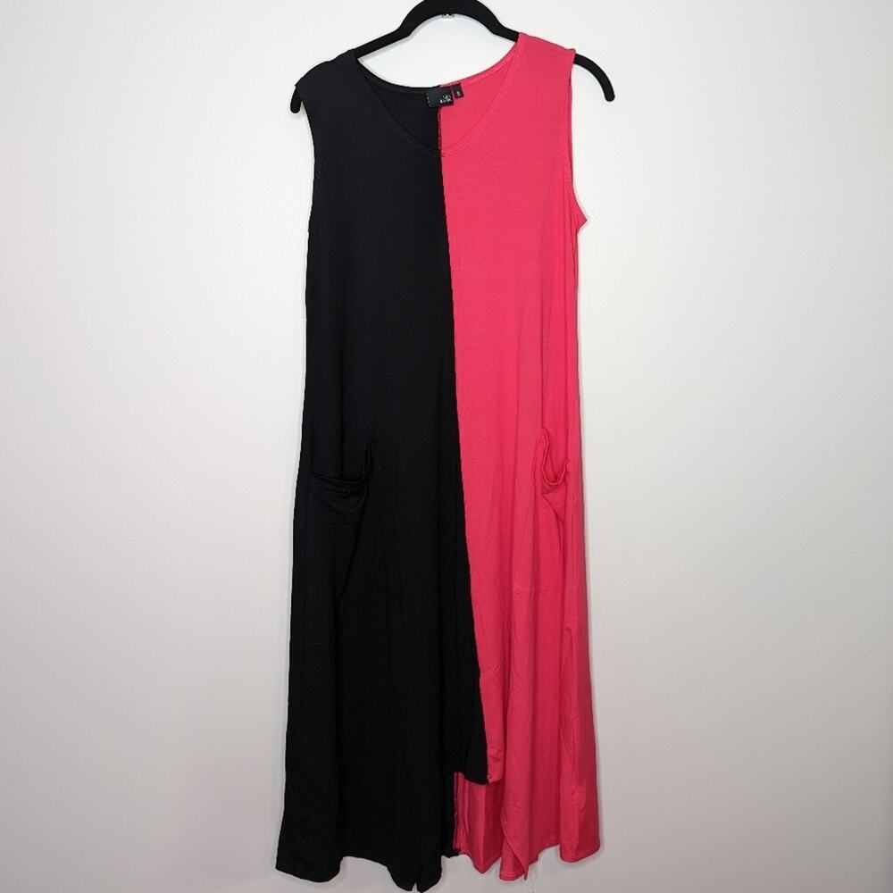 Lisa Bayne Pink/Black Colorblock Swing Dress with Pockets | Size Small